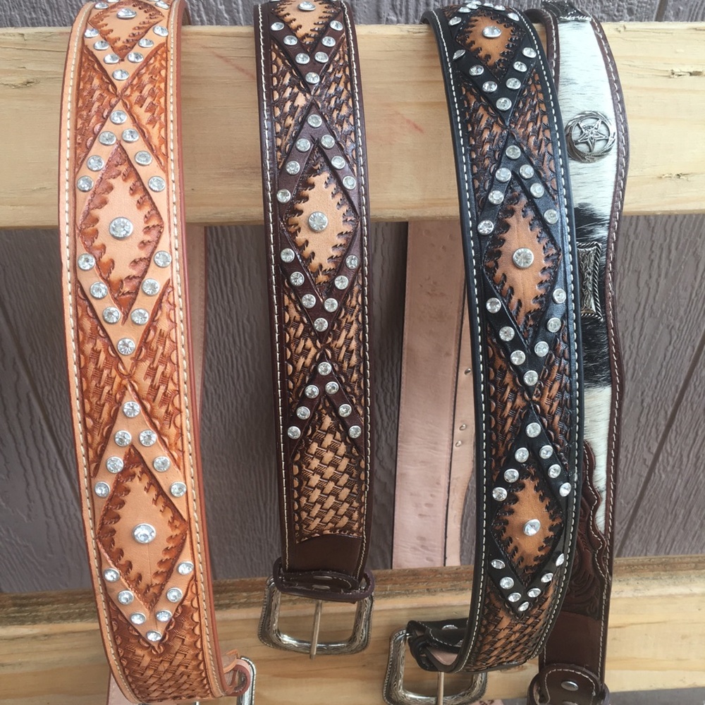 Diamond leather belt